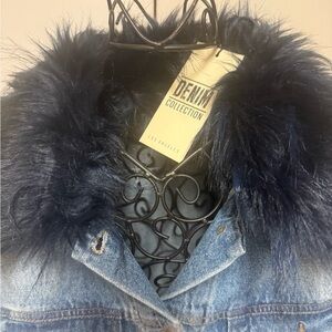 Denim Jacket with Faux Fur Collar